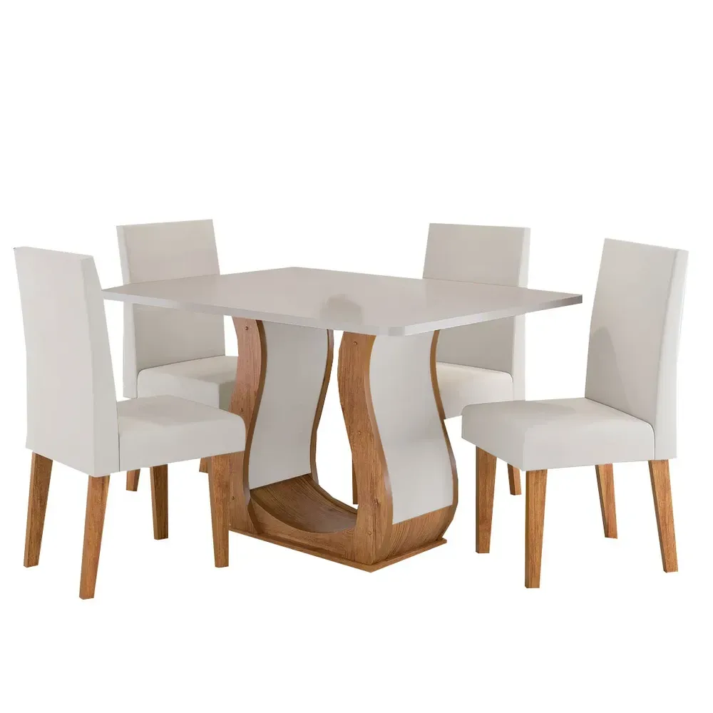 Mesa de Jantar 4 Lugares Amarena Mel/Blonde/Veludo Pastel - Viero Móveis - 2