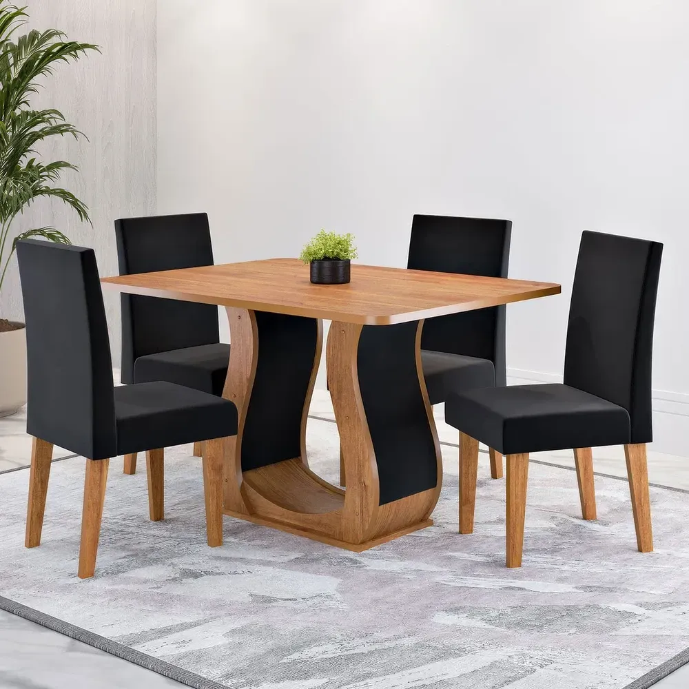 Mesa de Jantar 4 Lugares Amarena Mel/Veludo Preto - Viero Móveis - 1