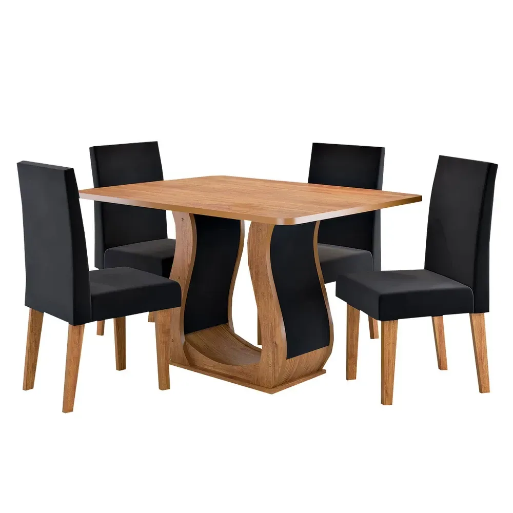 Mesa de Jantar 4 Lugares Amarena Mel/Veludo Preto - Viero Móveis - 2