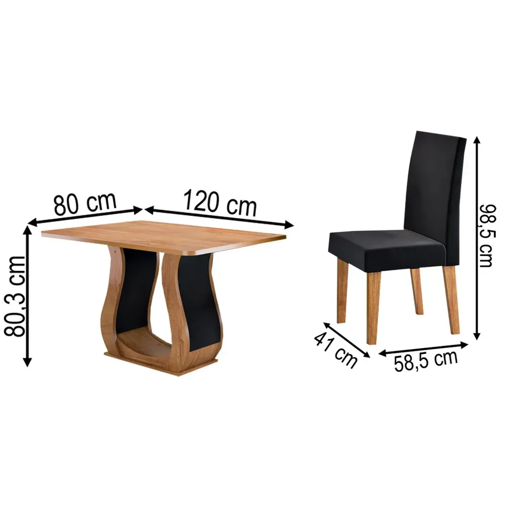 Mesa de Jantar 4 Lugares Amarena Mel/Veludo Preto - Viero Móveis - 3