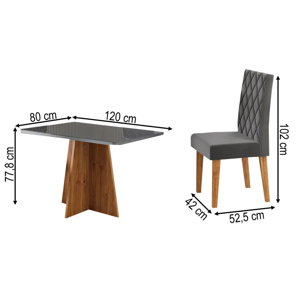 Mesa de Jantar 4 Lugares Antonella com Vidro Mel/Grafite/Veludo Cinza - Viero Móveis - 3