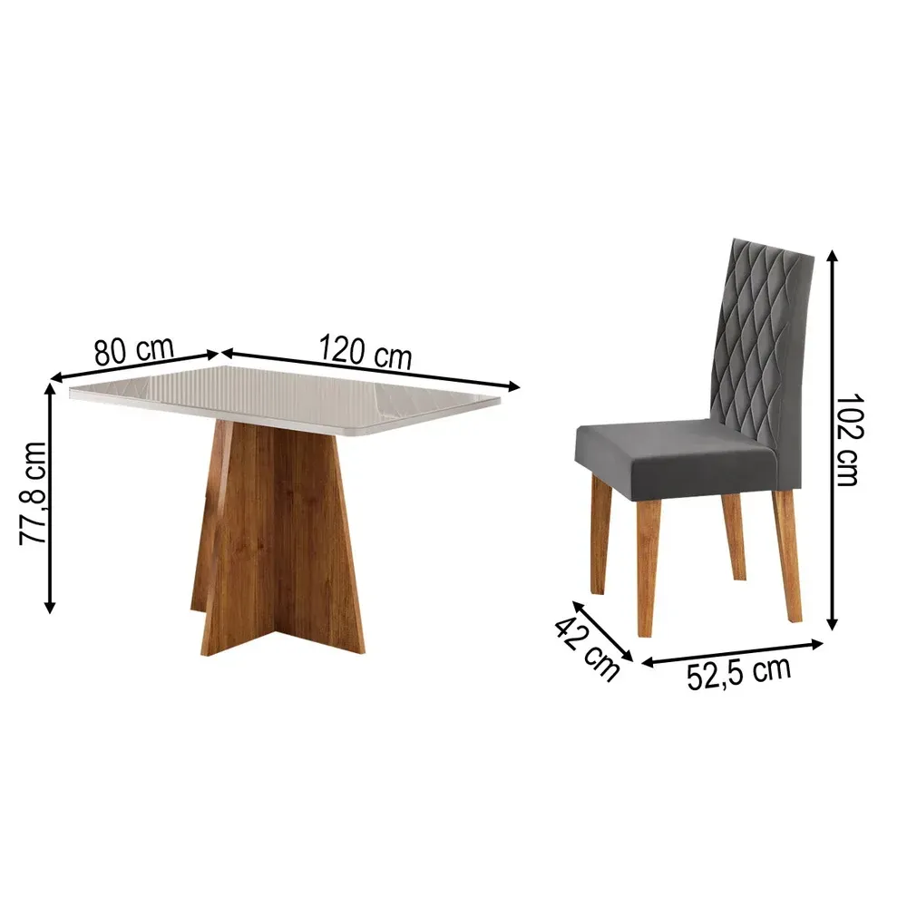 Mesa de Jantar 4 Lugares Antonella com Vidro Mel/Off White/Veludo Cinza - Viero Móveis - 3