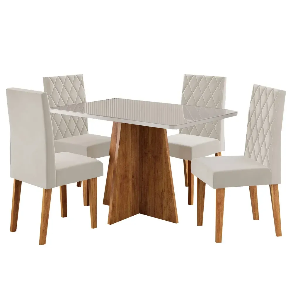 Mesa de Jantar 4 Lugares Antonella com Vidro Mel/Off White/Veludo Pastel - Viero Móveis - 2