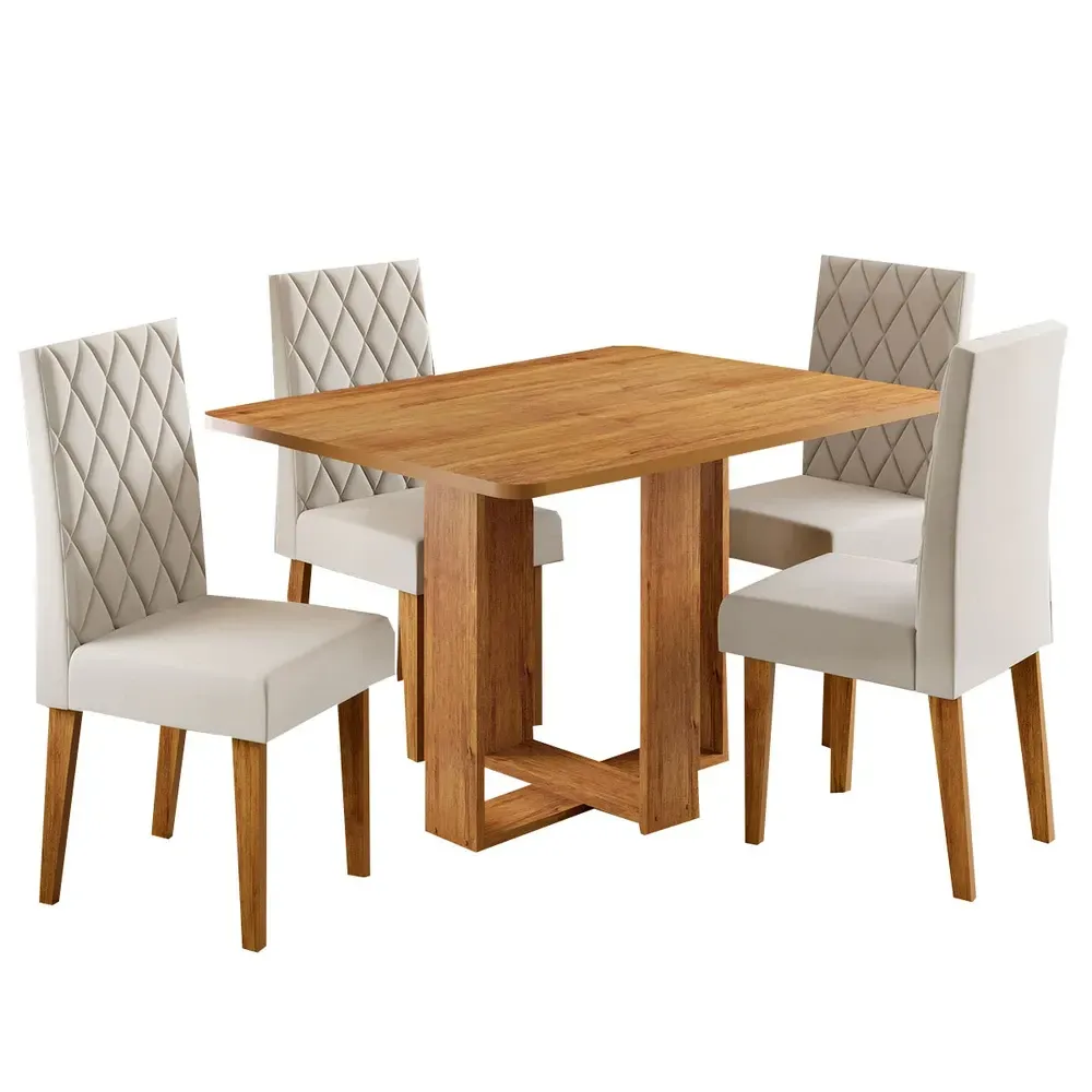 Mesa de Jantar 4 Lugares Afrodite Mel/Veludo Pastel - Viero Móveis - 2