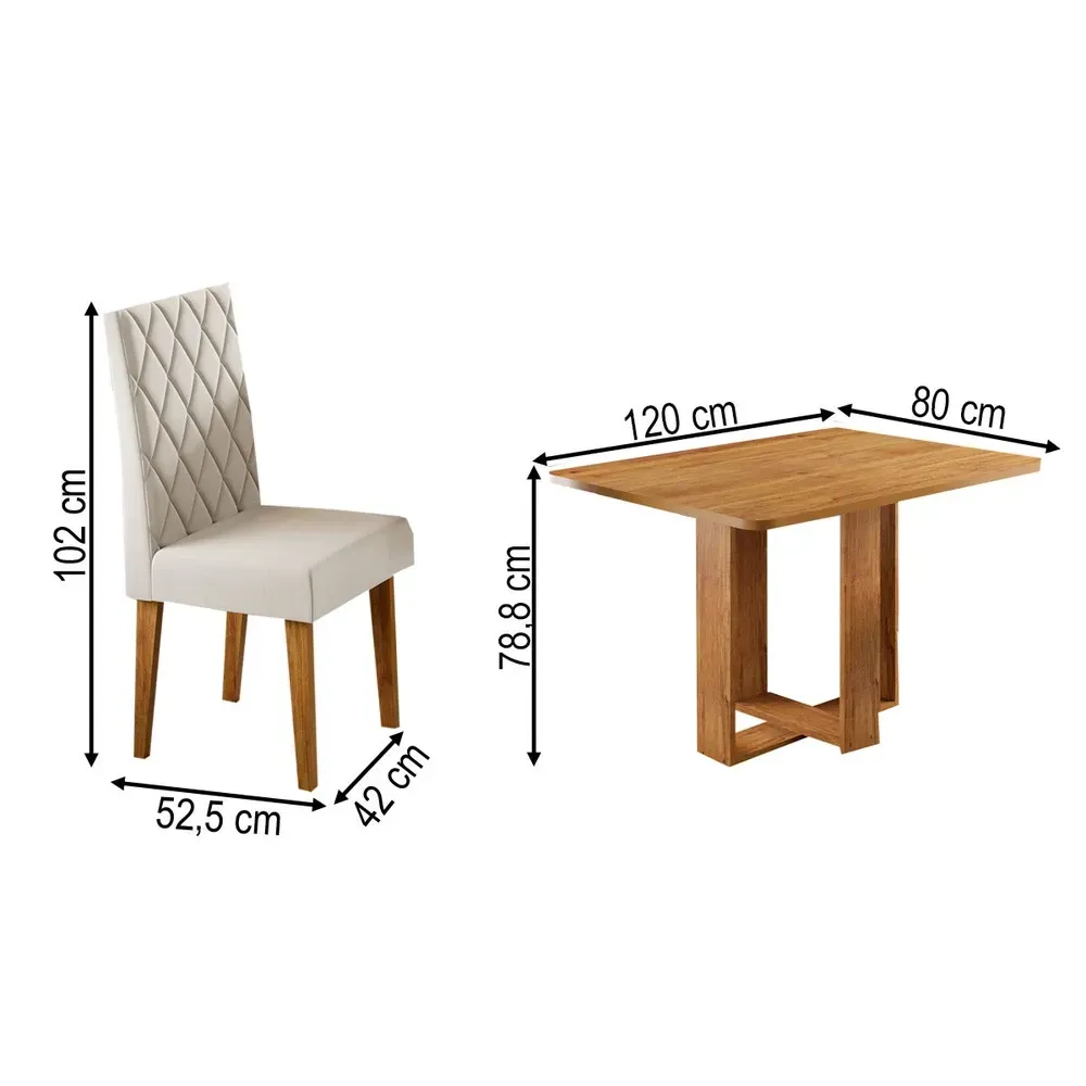 Mesa de Jantar 4 Lugares Afrodite Mel/Veludo Pastel - Viero Móveis - 3