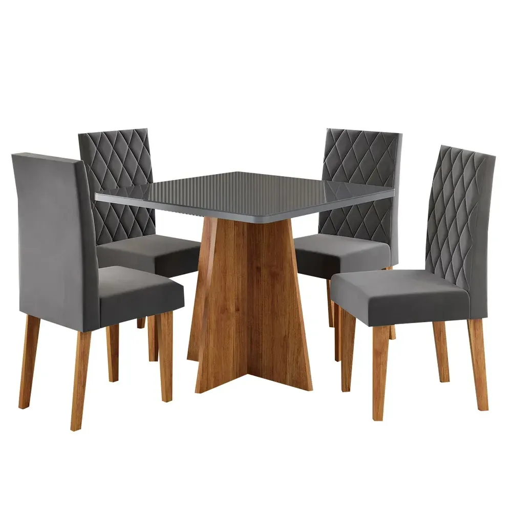 Mesa de Jantar 4 Lugares Evah Mel/Cinza/Veludo Cinza - Viero Móveis - 2
