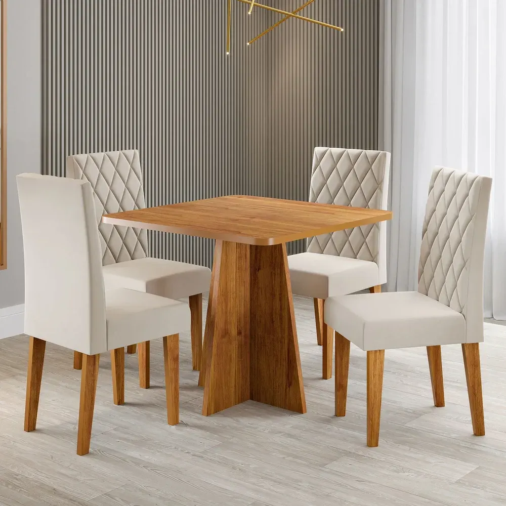 Mesa de Jantar 4 Lugares Evah Mel/Veludo Pastel - Viero Móveis - 1