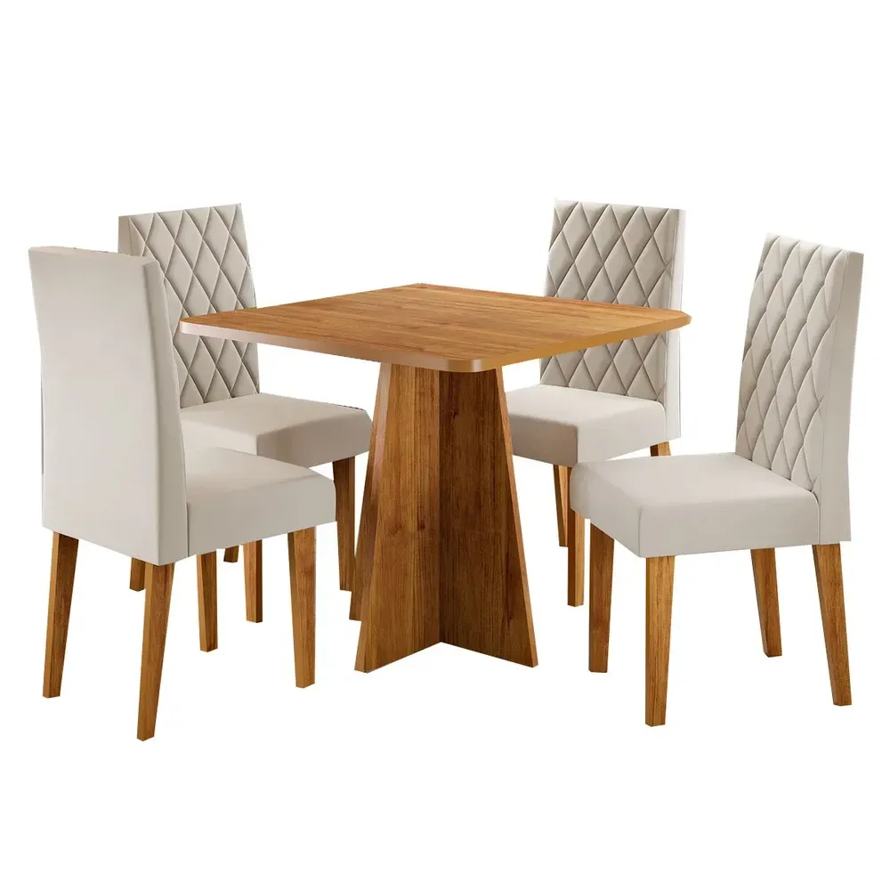 Mesa de Jantar 4 Lugares Evah Mel/Veludo Pastel - Viero Móveis - 2