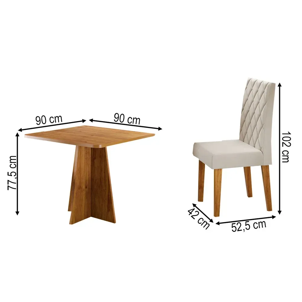 Mesa de Jantar 4 Lugares Evah Mel/Veludo Pastel - Viero Móveis - 3