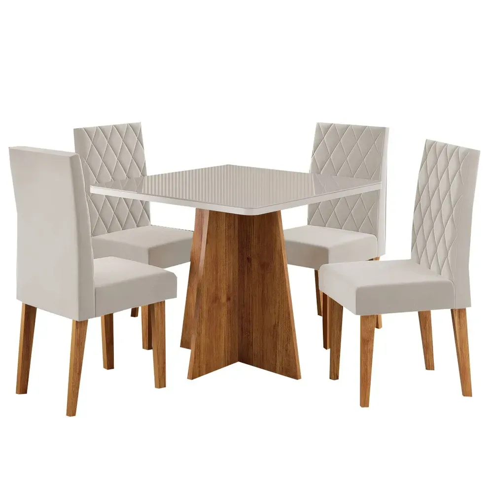 Mesa de Jantar 4 Lugares Evah Mel/Blonde/Veludo Pastel - Viero Móveis - 2