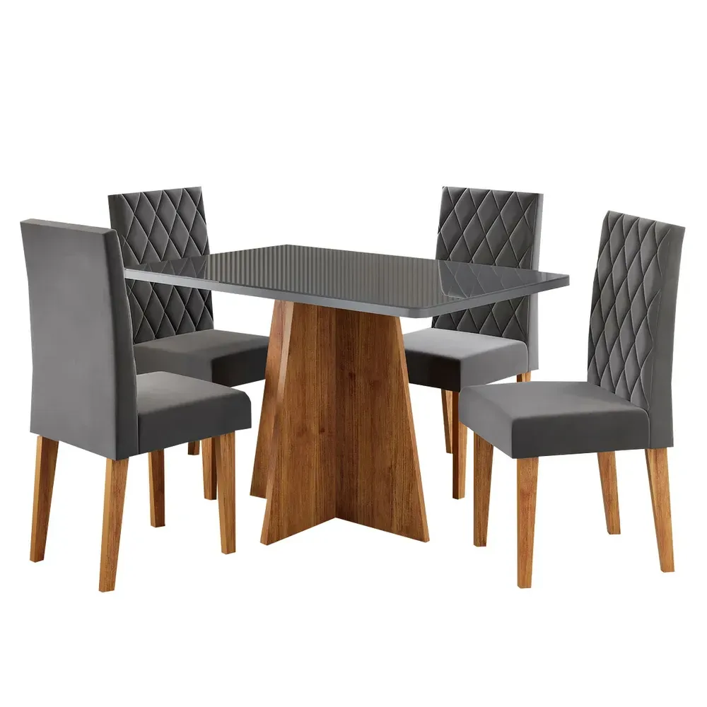 Mesa de Jantar 4 Lugares Antonella Mel/Cinza/Veludo Cinza - Viero Móveis - 2