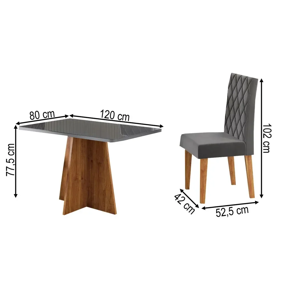 Mesa de Jantar 4 Lugares Antonella Mel/Cinza/Veludo Cinza - Viero Móveis - 3