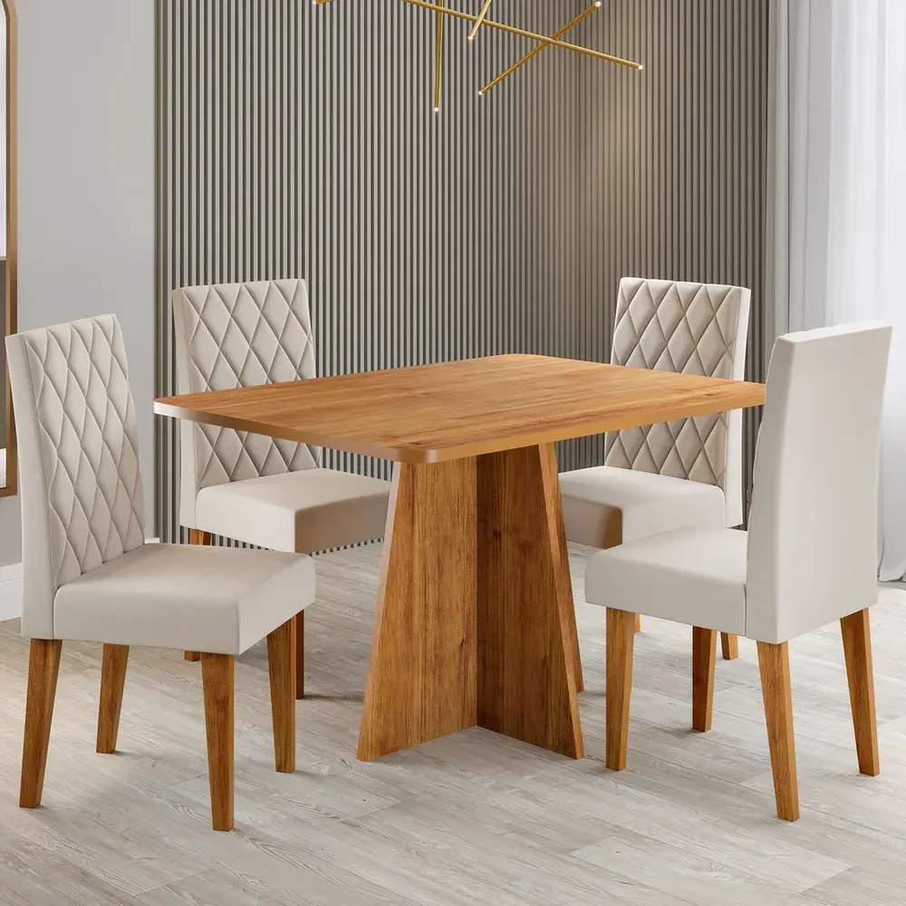 Mesa de Jantar 4 Lugares Antonella Mel/Veludo Pastel - Viero Móveis - 1