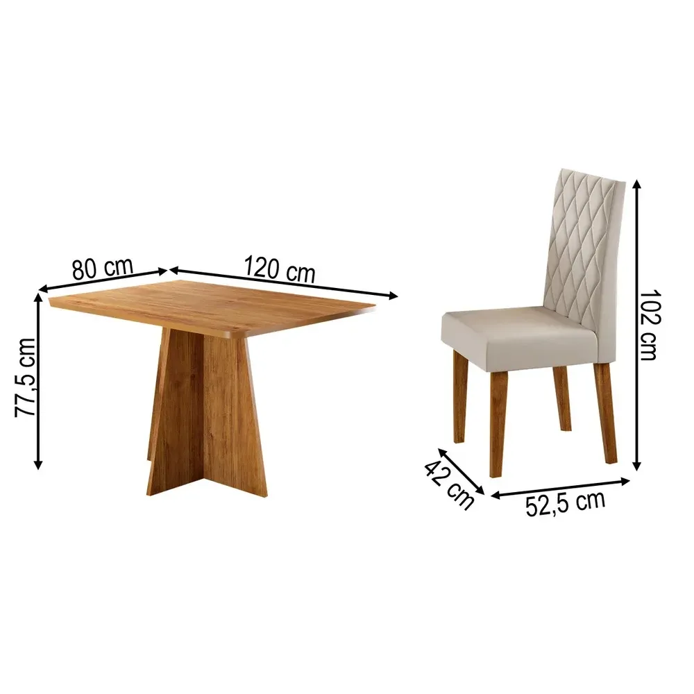 Mesa de Jantar 4 Lugares Antonella Mel/Veludo Pastel - Viero Móveis - 3
