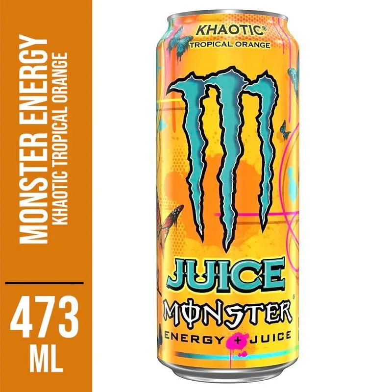 Energético Juice Tropical Orange Monster Khaotic Lata 473ml - Pack com 12 Unidades  - 1