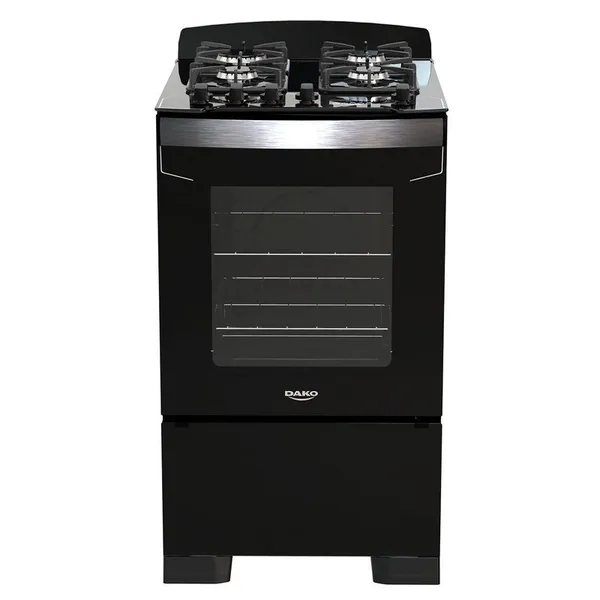 Fogão 4 Bocas Preto com Frente em Vidro Preto e Timer Digital Dako Diplomata Grill Bivolt