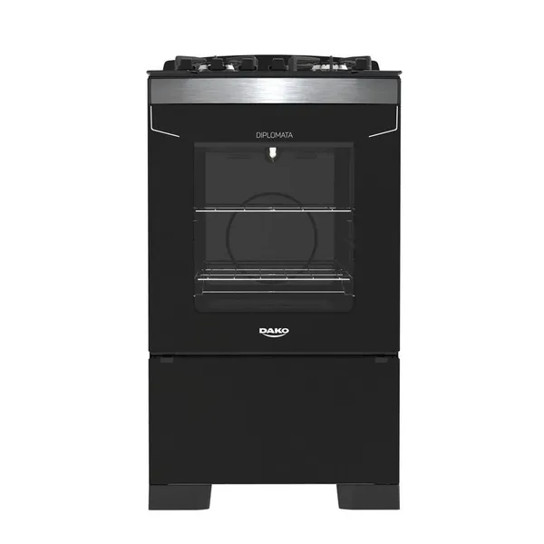 Fogão 4 Bocas Preto com Frente em Vidro Preto e Mesa de Vidro Dako Diplomata Bivolt