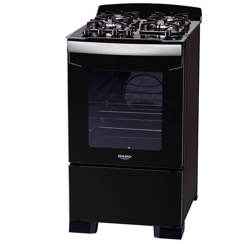Fogão 4 Bocas Preto com Frente em Vidro Preto e Mesa de Vidro Dako Diplomata Bivolt - 2