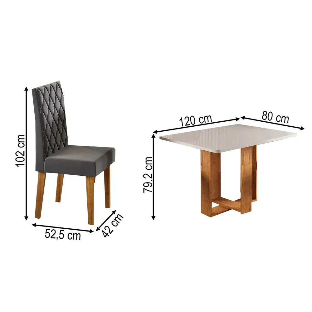 Mesa de Jantar 4 Lugares Afrodite com Vidro Mel/Off White/Veludo Cinza - Viero Móveis - 3