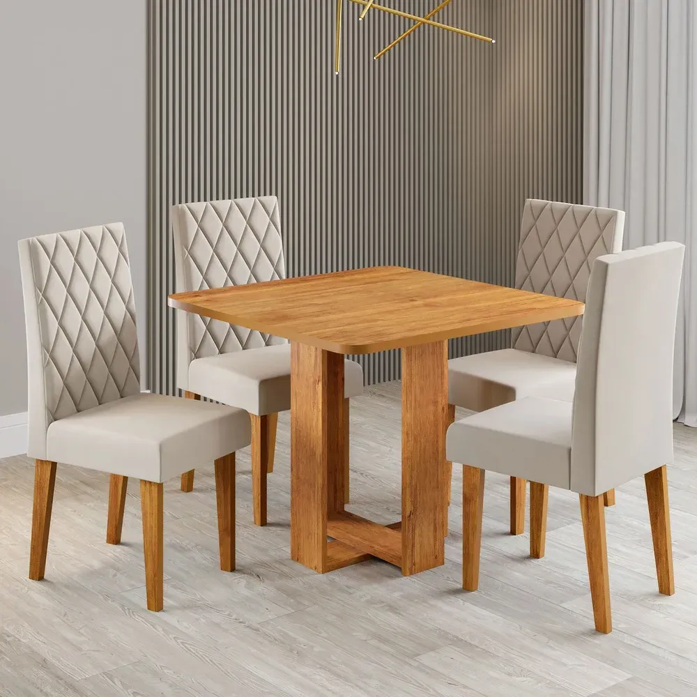 Mesa de Jantar 4 Lugares Magiore Mel/Veludo Pastel - Viero Móveis - 1