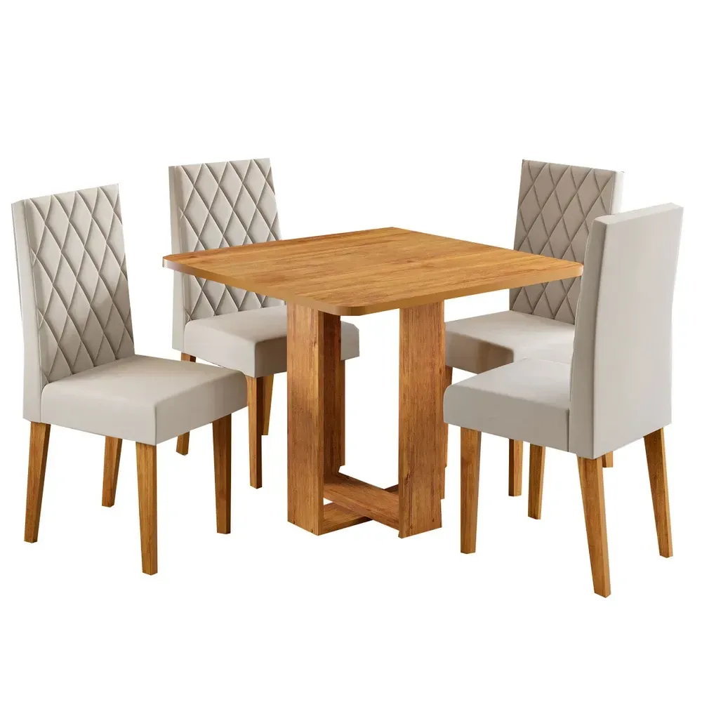 Mesa de Jantar 4 Lugares Magiore Mel/Veludo Pastel - Viero Móveis - 2
