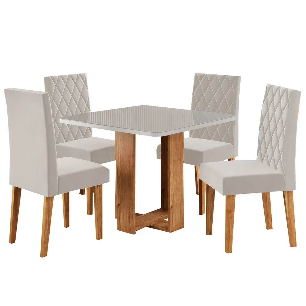 Mesa de Jantar 4 Lugares Magiore com Vidro Mel/Off White/Veludo Pastel - Viero Móveis - 2