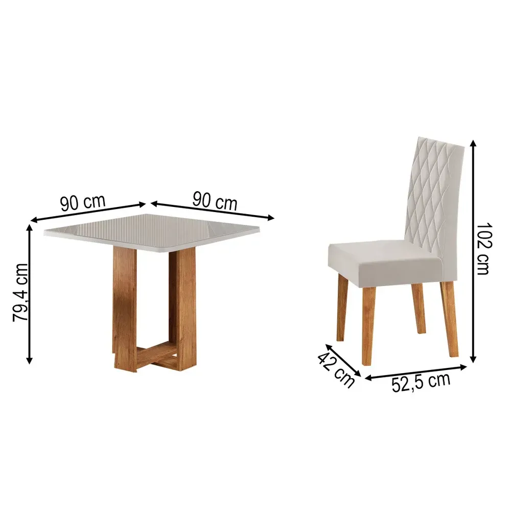 Mesa de Jantar 4 Lugares Magiore com Vidro Mel/Off White/Veludo Pastel - Viero Móveis - 3