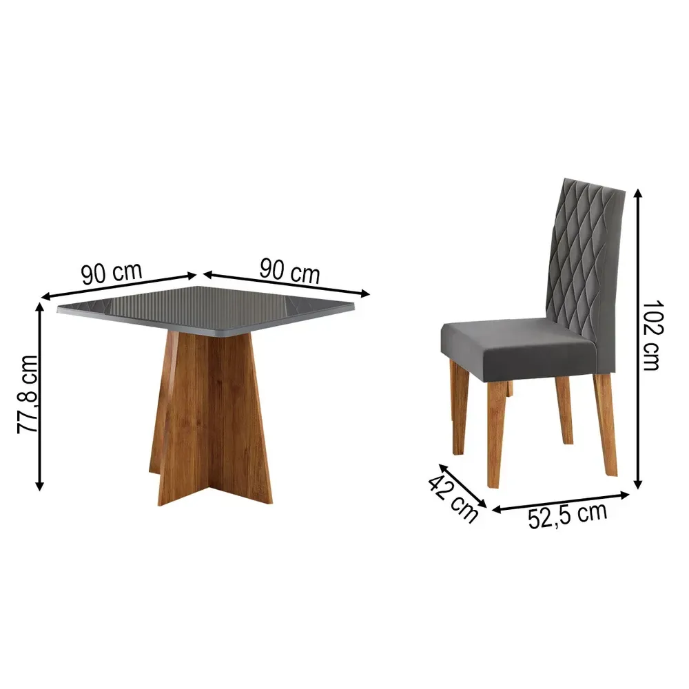Mesa de Jantar 4 Lugares Evah com Vidro Mel/Grafite/Veludo Cinza - Viero Móveis - 3