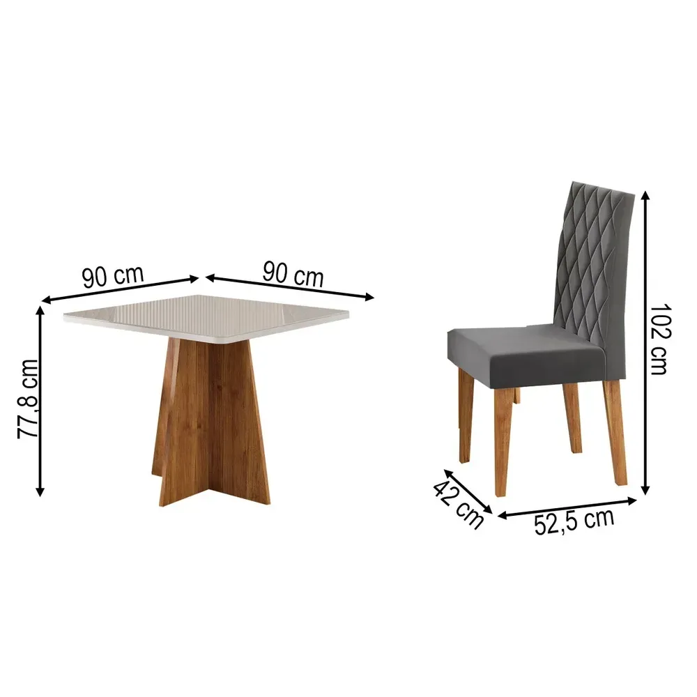 Mesa de Jantar 4 Lugares Evah com Vidro Mel/Off White/Veludo Cinza - Viero Móveis - 3
