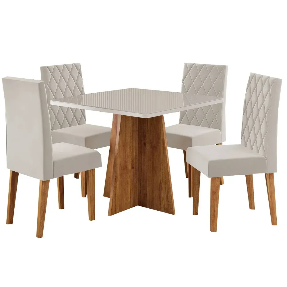 Mesa de Jantar 4 Lugares Evah com Vidro Mel/Off White/Veludo Pastel - Viero Móveis - 2
