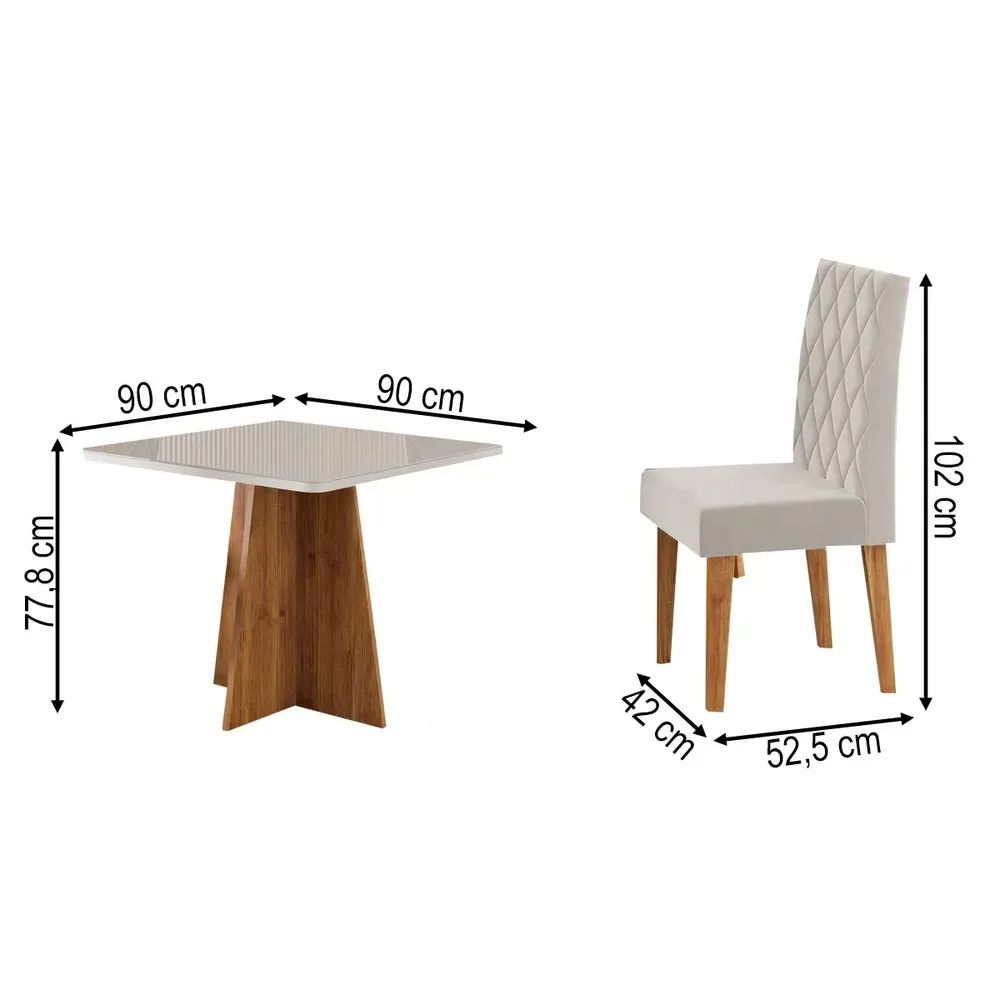 Mesa de Jantar 4 Lugares Evah com Vidro Mel/Off White/Veludo Pastel - Viero Móveis - 3