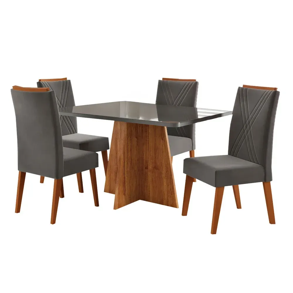 Mesa de Jantar 4 Lugares Stilo com Vidro Mel/Vidro Grafite/Veludo Cinza - Viero Móveis - 2
