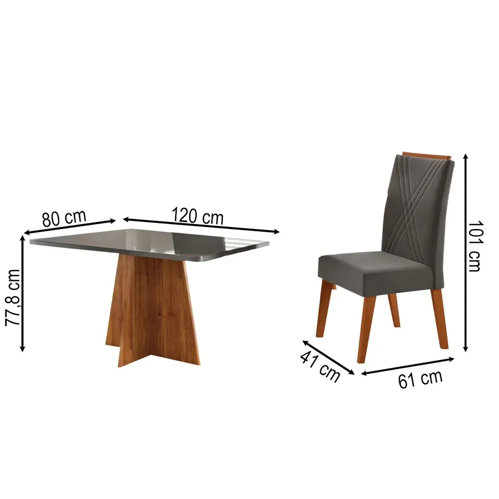 Mesa de Jantar 4 Lugares Stilo com Vidro Mel/Vidro Grafite/Veludo Cinza - Viero Móveis - 3