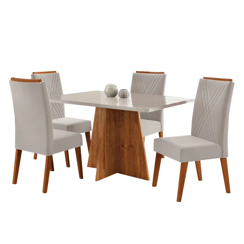 Mesa de Jantar 4 Lugares Stilo com Vidro Mel/Vidro Off White/Veludo Pastel - Viero Móveis - 2