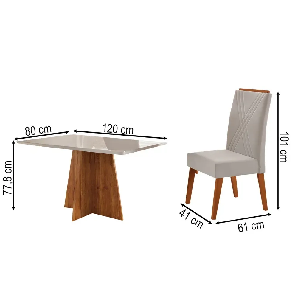 Mesa de Jantar 4 Lugares Stilo com Vidro Mel/Vidro Off White/Veludo Pastel - Viero Móveis - 3