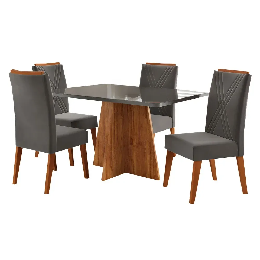 Mesa de Jantar 4 Lugares Stilo Mel/Cinza/Veludo Cinza - Viero Móveis - 2