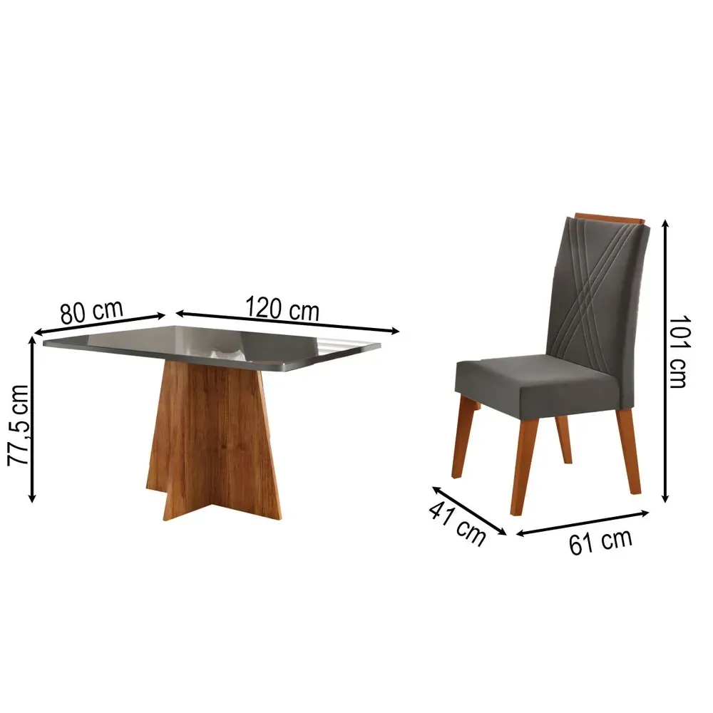 Mesa de Jantar 4 Lugares Stilo Mel/Cinza/Veludo Cinza - Viero Móveis - 3