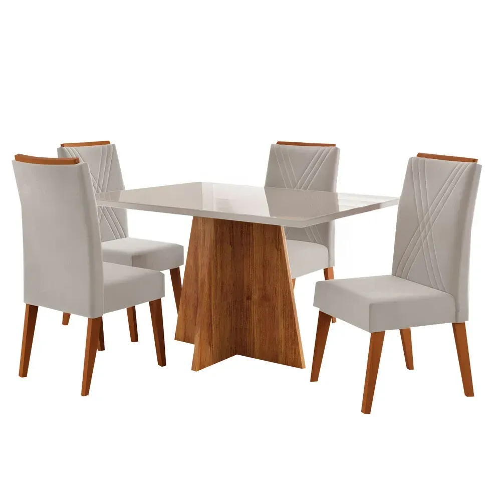 Mesa de Jantar 4 Lugares Stilo Mel/Blonde/Veludo Pastel - Viero Móveis - 2