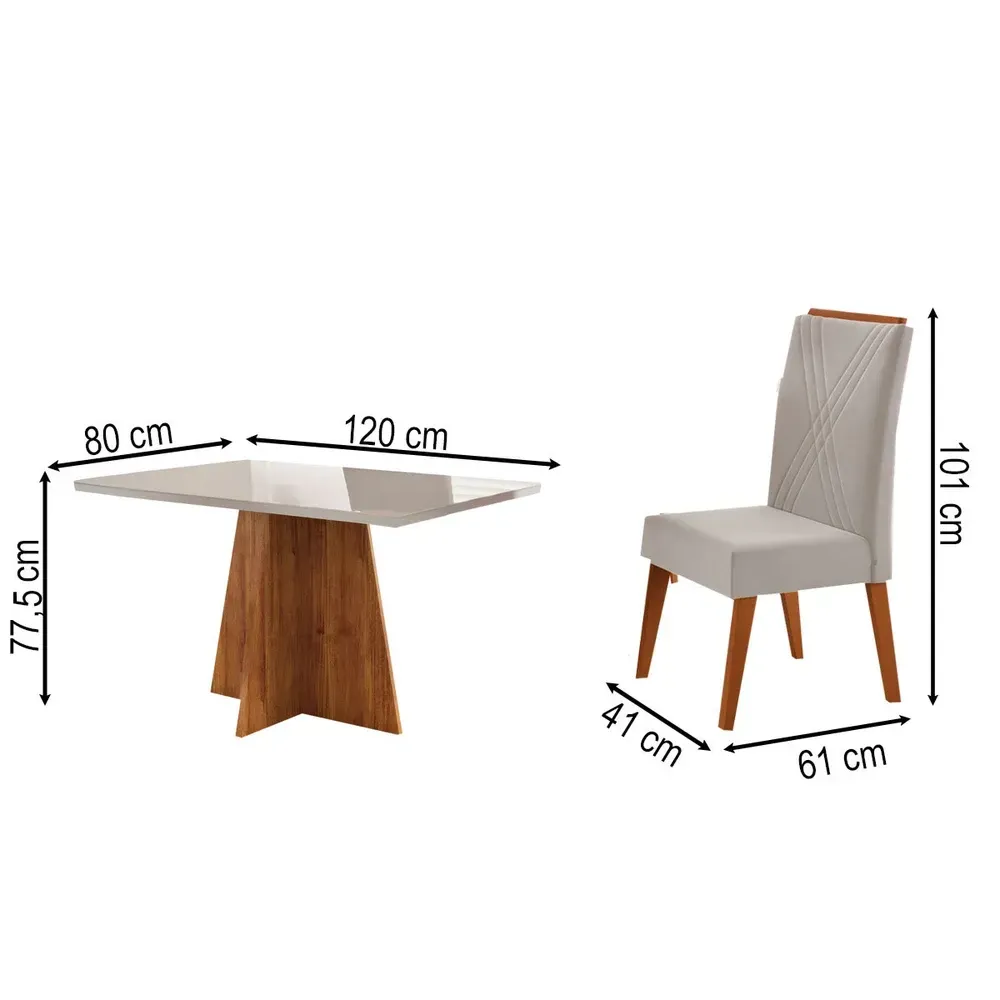 Mesa de Jantar 4 Lugares Stilo Mel/Blonde/Veludo Pastel - Viero Móveis - 3