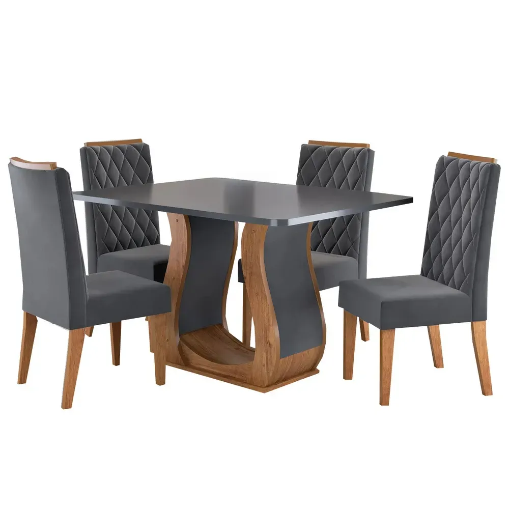 Mesa de Jantar 4 Lugares Lana Mel/Cinza/Veludo Cinza - Viero Móveis - 2