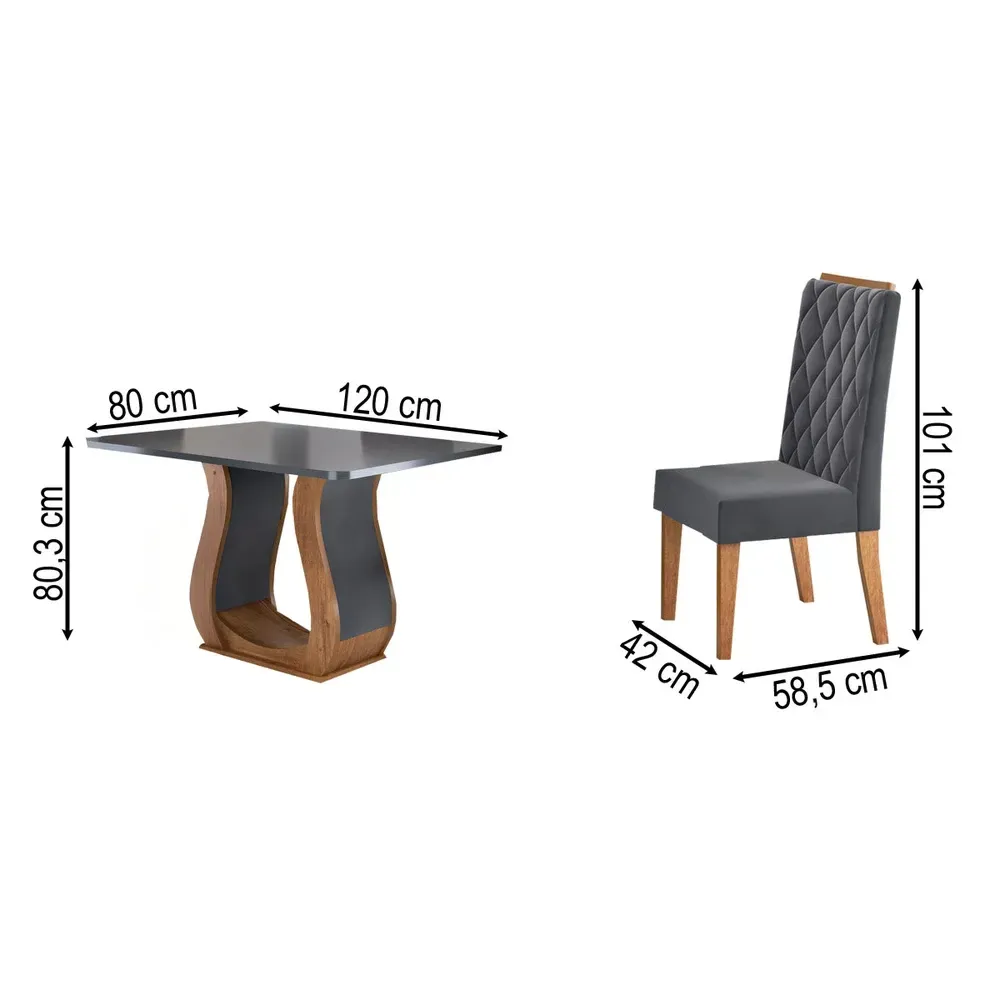 Mesa de Jantar 4 Lugares Lana Mel/Cinza/Veludo Cinza - Viero Móveis - 3