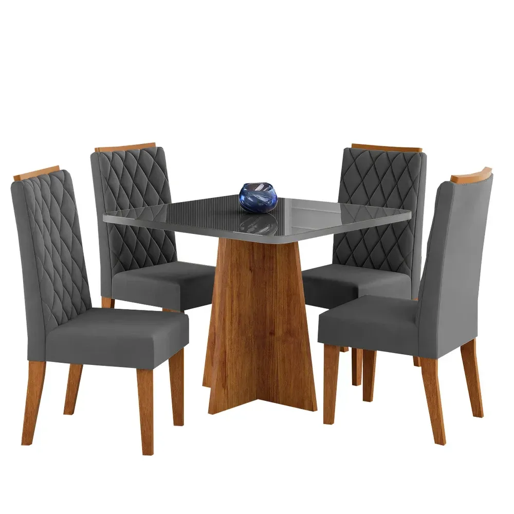 Mesa de Jantar 4 Lugares Cucina Mel/Cinza/Veludo Cinza - Viero Móveis - 2