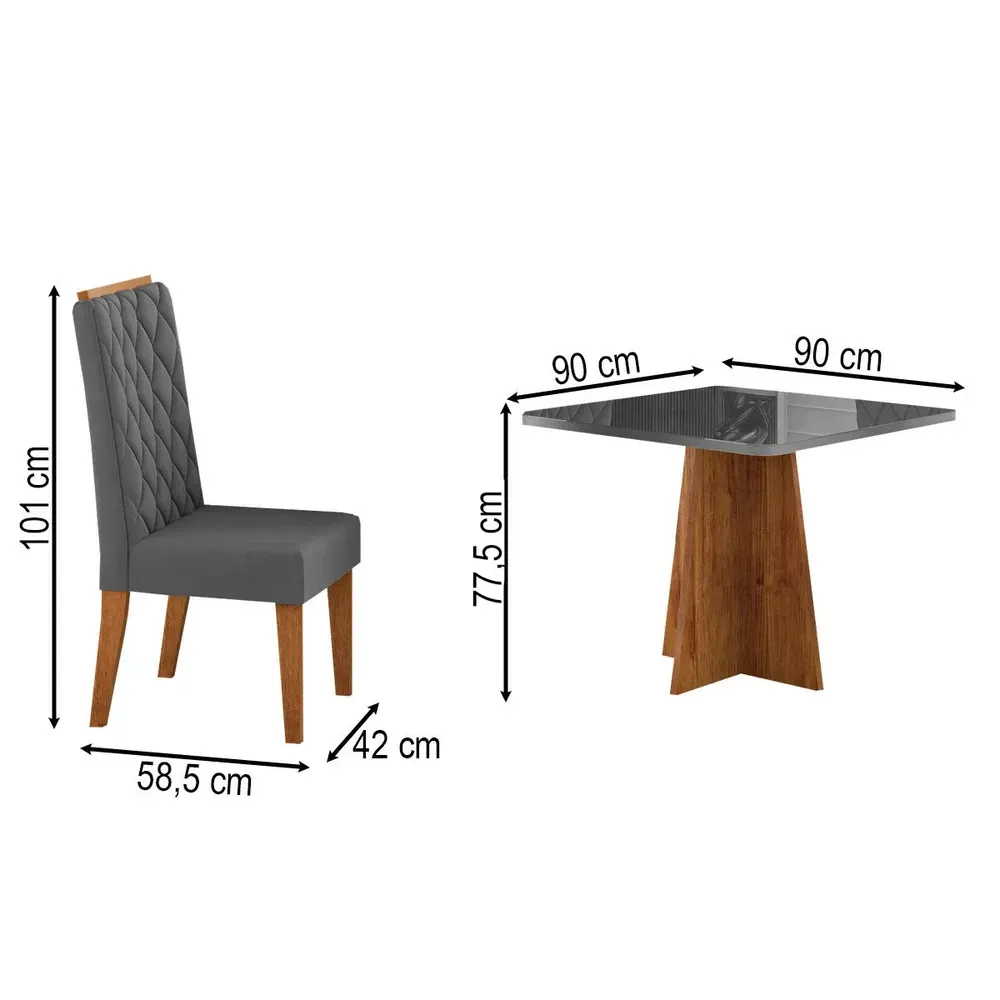Mesa de Jantar 4 Lugares Cucina Mel/Cinza/Veludo Cinza - Viero Móveis - 3