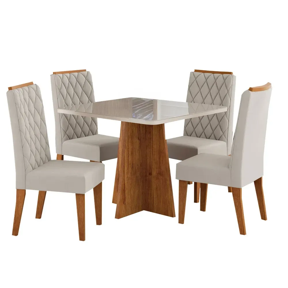 Mesa de Jantar 4 Lugares Cucina com Vidro Mel/Off White - Viero Móveis - 2
