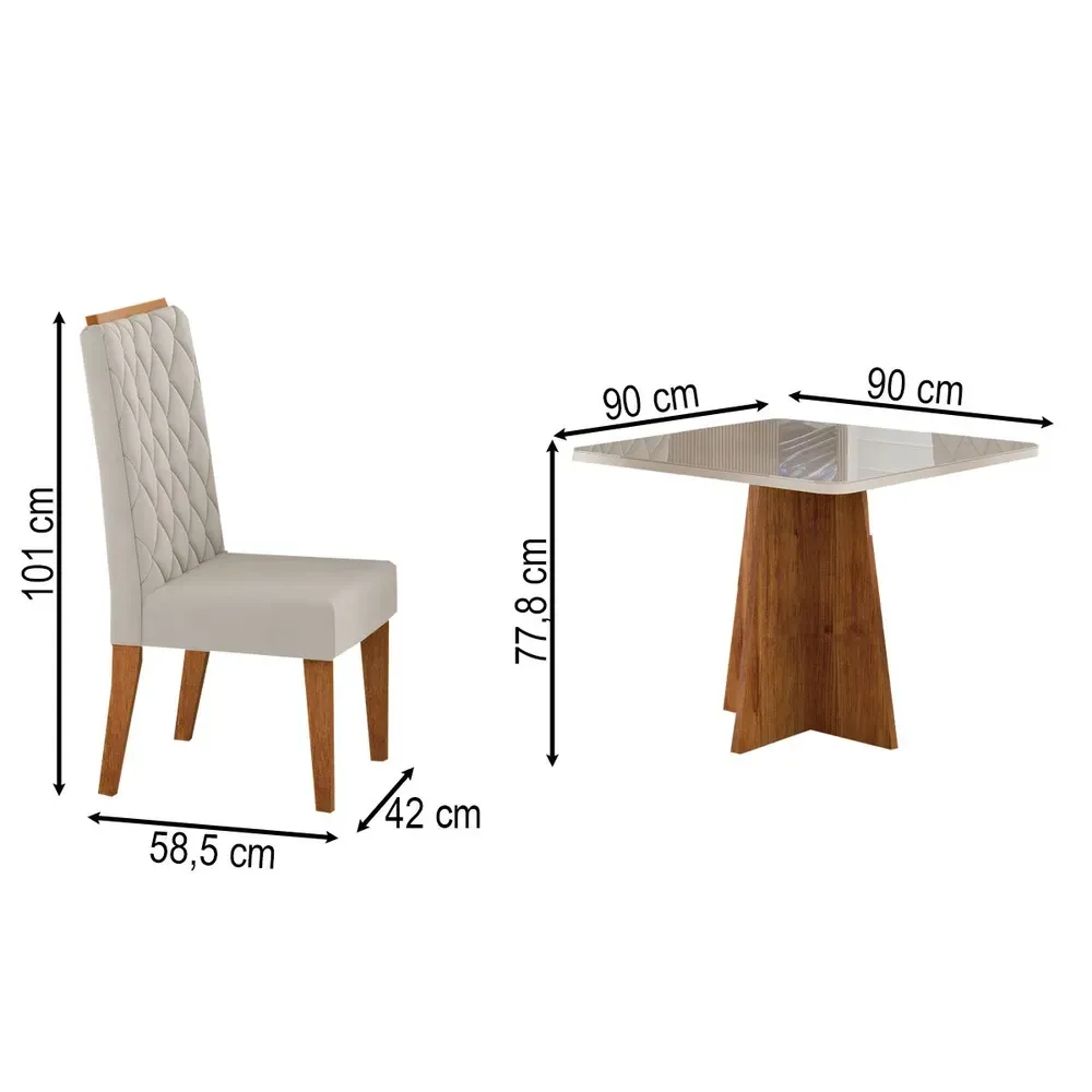 Mesa de Jantar 4 Lugares Cucina com Vidro Mel/Off White - Viero Móveis - 3