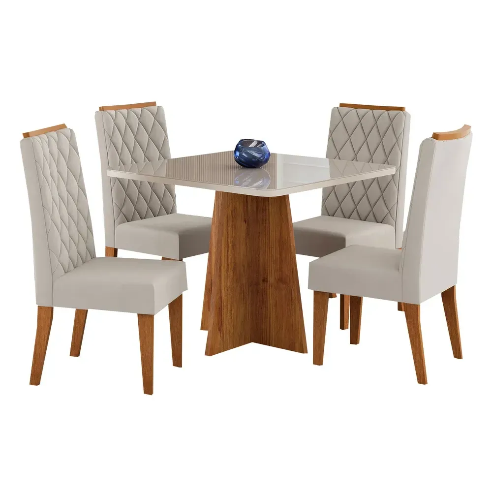 Mesa de Jantar 4 Lugares Cucina Mel/Blonde/Veludo Pastel - Viero Móveis - 2
