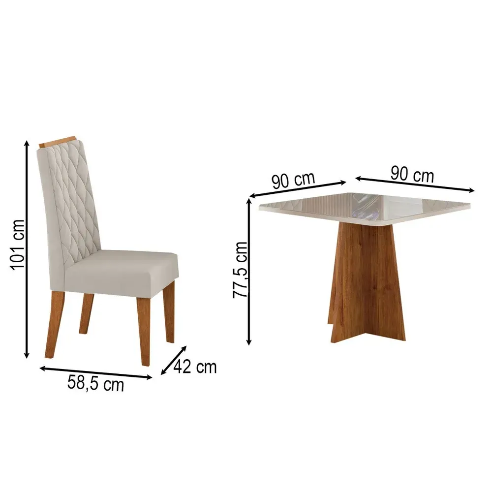 Mesa de Jantar 4 Lugares Cucina Mel/Blonde/Veludo Pastel - Viero Móveis - 3