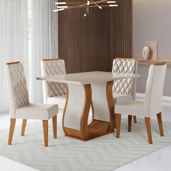 Mesa de Jantar 4 Lugares Lana Mel/Blonde/Veludo Pastel - Viero Móveis