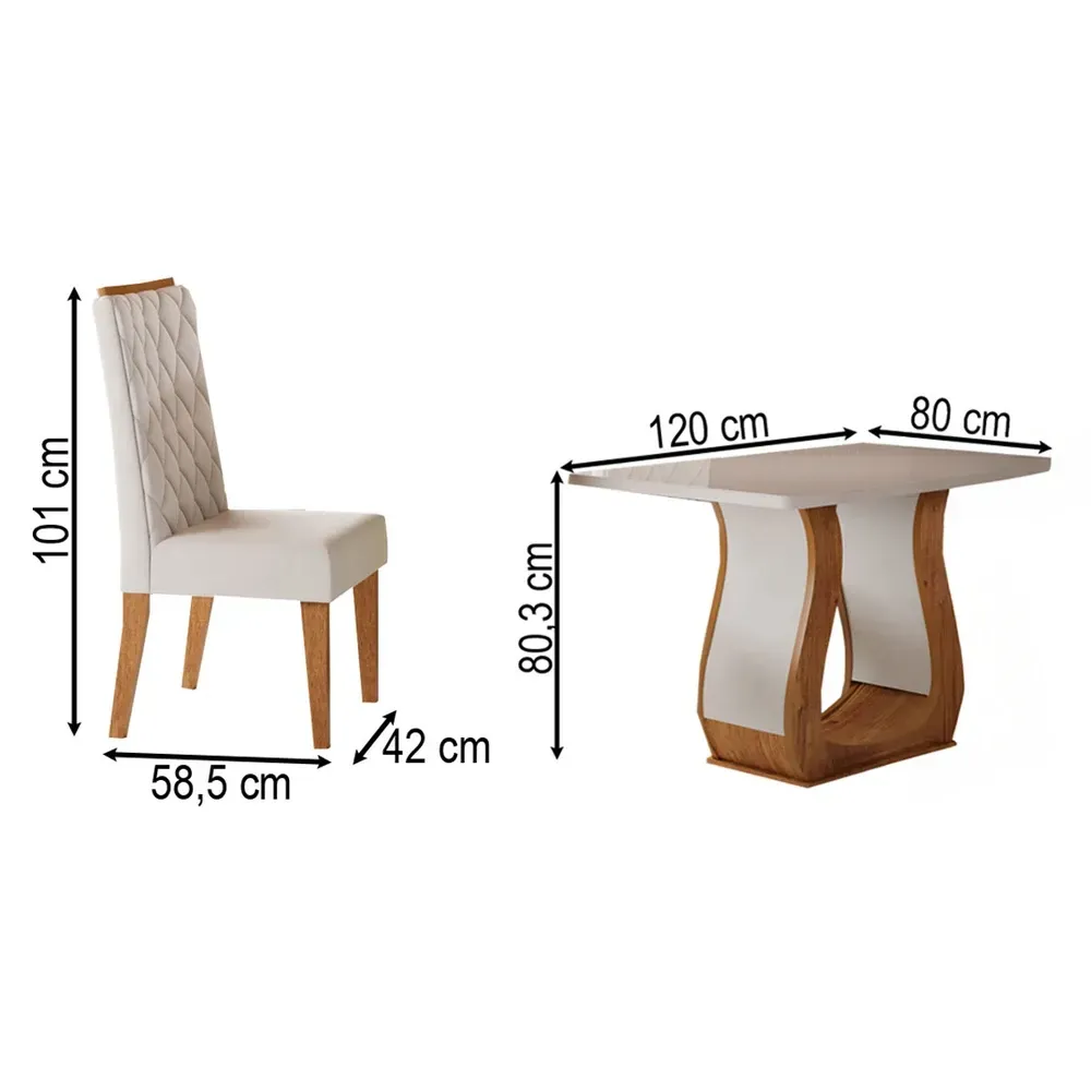 Mesa de Jantar 4 Lugares Lana Mel/Blonde/Veludo Pastel - Viero Móveis - 3