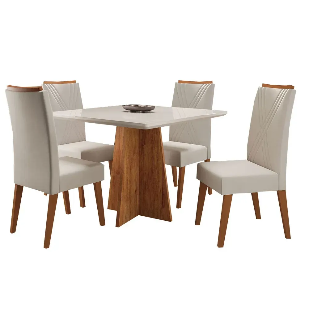 Mesa de Jantar 4 Lugares Venice com Vidro Mel/Bege/Off White - Viero Móveis - 2